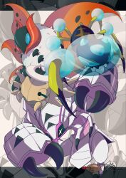  araquanid blue_eyes bubble bug bug_type_theme_(pokemon) claws commentary_request crescent_halo golisopod halo highres insect_wings isopod mandibles moth multiple_wings no32_0025 no_humans orange_wings pokemon pokemon_(creature) pokemon_focus shedinja spider volcarona white_fur wings 
