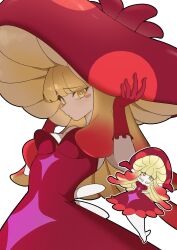  absurdres animal cat commentary_request highres holding holding_animal holding_cat monster_girl mowmokuma multicolored_hair mushroom_on_head mycora palworld plant plant_girl two-tone_hair yellow_eyes 