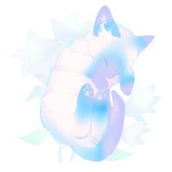  animal animal_focus blue_fur blue_tail cat closed_eyes commentary_request full_body gradient_fur highres multicolored_fur no_humans original plant purple_fur purple_tail qi00000001 sleeping solo white_background white_fur 