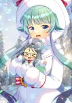  &gt;_&lt; 2girls :d blue_archive blue_eyes blue_sky blurry blurry_background blush bow closed_eyes coat commentary_request day depth_of_field english_commentary fur-trimmed_coat fur-trimmed_hood fur-trimmed_sleeves fur_trim gloves green_hair grey_hair hood hood_up hooded_coat kou_hiyoyo long_hair long_sleeves looking_at_viewer meru_(blue_archive) mini_person minigirl mixed-language_commentary momiji_(blue_archive) multicolored_hair multiple_girls outdoors red_bow red_sweater sky smile snowflakes sweater tree two-tone_hair very_long_hair white_coat white_gloves xd 