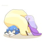  1boy 1girl bean_bag_chair blue_hair brother_and_sister chibi circlet closed_eyes dress fire_emblem fire_emblem:_genealogy_of_the_holy_war gloves hugging_object julia_(fire_emblem) long_hair purple_hair seliph_(fire_emblem) siblings simple_background sleeping yukia_(firstaid0) 