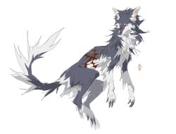  animal animal_focus blue_eyes blue_fur blue_tail claws commentary_request full_body highres no_humans original qi00000001 scar scar_on_face scar_on_ribs simple_background solo two-tone_fur two-tone_tail white_background white_fur white_tail wolf 