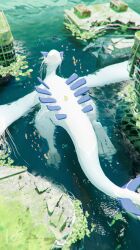 commentary commission day floofy_viixen frillish frillish_(male) from_above giant giant_monster highres lugia lumineon luvdisc magikarp no_humans outdoors overgrown pokemon pokemon_(creature) pokemon_focus psyduck ruins scenery sharpedo swimming vgen_commission water 