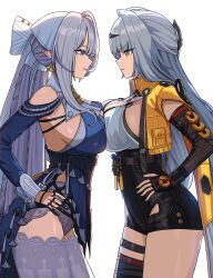 breast_press face-to-face long_hair multiple_girls silver_hair velina_airgid white_hair yixuan_(zenless_zone_zero) zenless_zone_zero