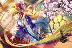 blonde_hair blush d4dj kimono long_hair smile tsukimiyama_nagisa yellow_eyes