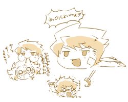  2boys arm_up bard_(sekaiju) bard_3_(sekaiju) chopsticks commentary_request male_focus motimamire mouth_hold multiple_boys multiple_views o_o open_mouth scarf sekaiju_no_meikyuu sekaiju_no_meikyuu_1 simple_background sketch smile speech_bubble stalk_in_mouth swordsman_(sekaiju) swordsman_1_(sekaiju) tentacles translation_request v-shaped_eyebrows wavy_mouth white_background yukkuri_shiteitte_ne 