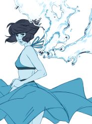  1girl animification blue_hair blue_skin colored_skin elemental_wings gem_(steven_universe) happyds homeworld_gem_uniform lapis_lazuli_(steven_universe) liquid_wings looking_at_viewer short_hair simple_background solo steven_universe water 