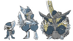  3others alternate_color alternate_universe arm_blade bisharp blue_trim boroibyakko colored_skin crystal_sword design_speculation evolutionary_line facial_hair fake_horns fur-trimmed_kimono fur_trim grey_hair grey_skin helmet holding holding_sword holding_weapon horned_helmet horns ice_block ice_crystal icicle japanese_clothes kimono kingambit living_hair long_mustache multiple_others mustache pawniard pokemon pokemon_(creature) pokemon_focus shiny_pokemon shoulder_pads sword thick_thighs thighs weapon white_background 