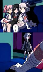 2girls 4girls asagiri_aya black_hair bow bubble_skirt choker coat collared_coat crossover dress flower flower-trimmed_sleeves flower_ornament genre_connection gloves gradient_hair hair_bow hair_flower hair_ornament hairband kaname_madoka kaname_madoka_(magical_girl) long_hair long_sleeves looking_at_viewer magical_girl mahou_shoujo_ikusei_keikaku mahou_shoujo_ikusei_keikaku_unmarked mahou_shoujo_madoka_magica mahou_shoujo_madoka_magica_(anime) mahou_shoujo_no_majo_saiban mahou_shoujo_site multicolored_hair multiple_girls oficinafav pink_eyes pink_hair puffy_sleeves red_eyes ribbon sailor_collar sakuraba_ema school_uniform serafuku shirt short_hair short_sleeves short_twintails skirt sleeveless sleeveless_coat snow_white_(mahoiku) takanoori_middle_school_uniform trait_connection twintails white_flower white_gloves white_hair white_sailor_collar white_shirt x_hair_ornament yellow_eyes\\\\\\\\r\\\\\\\\n