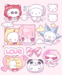  >_o 1girl :3 =_= ahoge animal animal_focus animal_hood artist_name black-framed_eyewear black_ribbon blue_cloak blunt_bangs bow bowtie brown_eyes cat chibi chinese_commentary cloak closed_mouth clothed_animal clown_nose collared_vest commentary_request diamond_(gemstone) ear_covers eyes_visible_through_hair flying_sweatdrops frilled_shirt frills frown glasses green_bow green_bowtie hair_ribbon happy head_only highres hood hood_up hooded_cloak infinity_nikki light_blush long_hair momo_(festive)_(infinity_nikki) momo_(infinity_shining)_(infinity_nikki) momo_(like)_(infinity_nikki) momo_(nikki) momo_(panda)_(infinity_nikki) momo_(post-bath_moment)_(infinity_nikki) momo_(starry)_(infinity_nikki) multiple_expressions multiple_views nikki_(nikki) nikki_(series) o_o official_alternate_costume one_eye_closed opaque_glasses outline panda_hood perfect_start_(infinity_nikki) pink_background pink_bow pink_cloak pink_hair pink_theme red-tinted_eyewear red_bow red_bowtie red_cloak ribbon round_eyewear shirt smile spoken_expression striped_bow sunglasses surprised thumbs_up tinted_eyewear towel traditional_bowtie tress_ribbon triangular_eyewear v-shaped_eyebrows vest white_bow white_bowtie white_cat white_outline white_shirt white_vest yellow_cloak yuandyu26316 