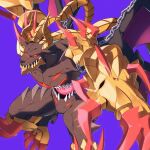  armor belphemon belphemon_rage_mode belphemon_x-antibody chain demon digimon furry highres horns maplo muscular muscular_male purple_background red_eyes sharp_teeth simple_background teeth wings 