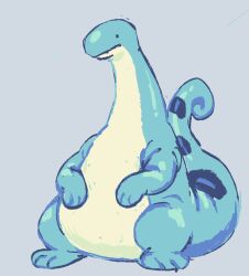  blue_skin colored_skin commentary english_commentary full_body grey_background highres multicolored_skin no_humans pal_(creature) palworld relaxaurus simple_background solo tacoeate tail two-tone_skin yellow_skin 