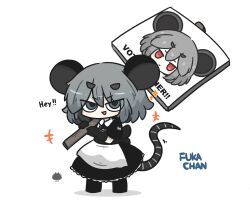  +++ 1girl animal_ears apron black_dress black_gloves black_pantyhose character_name chibi commentary_request dress elbow_gloves english_text fuka-chan gloves grey_eyes grey_hair highres holding holding_sign kemonomimi_mode mouse_ears mouse_girl mouse_tail nazrin original pantyhose puffy_short_sleeves puffy_sleeves red_eyes sea_urchin shadow short_eyebrows short_sleeves sign solo tail thick_eyebrows touhou uni_souchou white_apron 