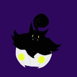  closed_mouth commentary_request fangs highres mada_nmti no_humans pokemon pokemon_(creature) pokemon_focus pumpkaboo pumpkin purple_background simple_background solo yellow_eyes 
