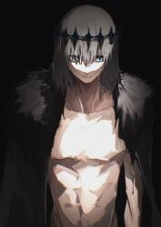  1boy absurdres black_background blue_eyes cape commentary_request crown diamond_hairband fate/grand_order fate_(series) fur-trimmed_cape fur_trim grey_hair highres looking_at_viewer male_focus medium_hair muto0929 oberon_(fate) oberon_(third_ascension)_(fate) simple_background solo upper_body 