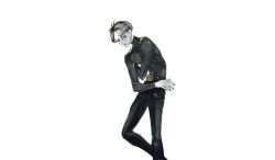  1boy black_bodysuit black_pants bodysuit curtained_hair feet_out_of_frame grey_hair ishida_sui jack_jeanne jewelry leaning_forward male_focus necklace official_art pale_skin pants short_hair simple_background skin_tight solo tachi-e tanakamigi_chui transparent_background very_short_hair 