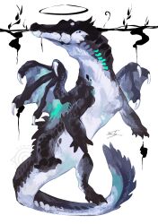  absurdres commentary_request creature crocodile crocodilian dragon dragon_wings full_body halo highres komododoragonn original simple_background tail western_dragon wings 