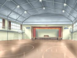  bench ceiling ceiling_light chair clock curtains day desk door game_asset houou_senki_maimu indoors no_humans non-web_source official_art reflective_floor scenery school self-datamine speaker stairs sunlight visual_novel_cg window 