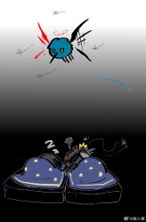  1girl 2girls anger_vein animalization arknights arknights:_endfield bed bug camille_(arknights) chibi endministrator_(arknights) female_endministrator_(arknights) halo highres hua_ren_nan male_endministrator_(arknights) mosquito multiple_girls non-web_source sleeping zzz 