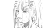  1girl blue_archive bruise crying crying_with_eyes_open flower greyscale hair_flower hair_ornament highres injury inotukuhito long_hair monochrome nagusa_(blue_archive) open_mouth solo tears v-shaped_eyebrows 