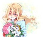  1girl blonde_hair blue_eyes bouquet flower k-on! kotobuki_tsumugi long_hair solo takanashi_ringo wink 