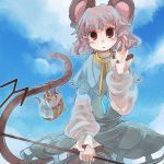 chachi_(azuzu) dowsing_rod grey_hair jewelry long_tail mouse mouse_ears mouse_tail nazrin pendant red_eyes short_hair solo tail touhou