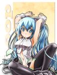  aqua_eyes aqua_hair armpits arms_up face hatsune_miku hatsune_miku_(append) long_hair miku_append navel necktie sitting skirt solo tatami_(artist) tatami_(loop) thigh-highs thighhighs twintails vocaloid vocaloid_append 
