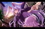  bunny_ears bunny_tail evening foreshortening highres kabutoyama long_hair pointing purple_hair rabbit_ears red_eyes reisen_udongein_inaba solo sunset tail touhou twilight wallpaper 