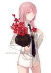  1girl cotta flower long_hair necktie pink_eyes pink_hair solo vase 