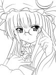  bespectacled book glasses lineart monochrome patchouli_knowledge ryusou solo touhou 