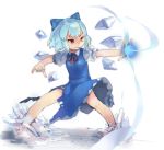  blue_hair bow cirno dress frown hair_bow hands ice orange_eyes s.o_chin short_hair solo sotin torn_clothes touhou wings 