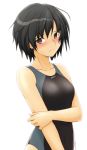  1girl amagami black_hair blush brown_eyes competition_swimsuit highres nanasaki_ai one-piece_swimsuit sasaki_akira_(ugc) short_hair solo swimsuit 