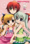  absurdres ahoge blue_eyes blush bow bunny casual einhart_stratos food fujima_takuya green_eyes hair_bow heterochromia highres ice_cream long_hair mahou_shoujo_lyrical_nanoha mahou_shoujo_lyrical_nanoha_strikers mahou_shoujo_lyrical_nanoha_vivid midriff multiple_girls navel nove numbers_(nanoha) official_art open_mouth overalls ponytail purple_eyes rabbit red_eyes red_hair redhead sacred_heart scan short_hair short_twintails silver_hair twintails violet_eyes vivio wink yellow_eyes 
