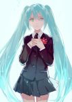  1girl blue_eyes blue_hair cotta hands_on_own_chest hatsune_miku long_hair necktie saihate_(vocaloid) solo tears twintails vocaloid 