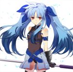  blue_hair gloves hair_ribbon mahou_shoujo_lyrical_nanoha mahou_shoujo_lyrical_nanoha_a&#039;s mahou_shoujo_lyrical_nanoha_a&#039;s_portable:_the_battle_of_aces mahou_shoujo_lyrical_nanoha_a's mahou_shoujo_lyrical_nanoha_a's_portable:_the_battle_of_aces masui material-l multicolored_hair red_eyes ribbon skirt solo thighhighs twintails two-tone_hair vulnificus 