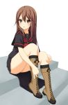  bad_id blush boots brown_eyes brown_hair convenient_leg legs long_hair ookami-san ookami-san_to_shichinin_no_nakamatachi ookami_ryouko school_uniform serafuku skirt solo 