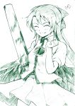  closed_eyes highres monochrome musical_note reiuji_utsuho sketch solo touhou vent_arbre 
