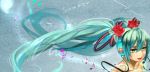  aqua_hair bust flower green_eyes hair_flower hair_ornament hatsune_miku headset highres ilmkilt long_hair musical_note rose smile solo twintails very_long_hair vocaloid 