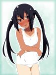  black_hair blush brown_eyes face flat_chest ikari_manatsu k-on! long_hair nakano_azusa one-piece_swimsuit open_mouth school_swimsuit smile solo sweat swimsuit tan tanline twintails white_school_swimsuit 