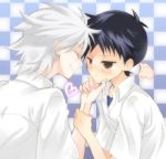  :t bad_id black_hair blush brown_eyes closed_eyes ebibibibibi heart ikari_shinji male moira_(artist) multiple_boys nagisa_kaworu neon_genesis_evangelion pout short_hair white_hair yaoi 