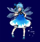  bad_id blue blue_eyes blue_hair bow character_name cirno hair_bow kyuso short_hair solo touhou wings 