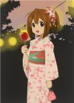  brown_eyes brown_hair candy_apple hirasawa_yui japanese_clothes k-on! kimono short_hair solo yukata 