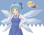  blue_eyes blue_hair bow cirno hair_bow hair_ribbon kt outstretched_arms ribbon rumia short_hair spread_arms touhou wings 