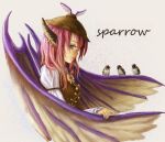  animal_ears bird hat long_nails misato_tomoki mystia_lorelei nails pink_hair profile solo sparrow touhou wings 