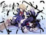  bad_id black_hair blonde_hair boots cape chain feathers formal gilbert_nightray green_eyes hat highres lying multiple_boys official_art on_side oz_vessalius pandora_hearts sayo_(mutuha) short_hair sitting trench_coat trenchcoat yellow_eyes 