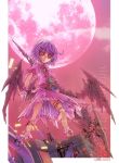  g.haruka polearm purple_hair red_eyes remilia_scarlet short_hair solo spear spear_the_gungnir touhou weapon wings 