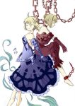  2girls ahoge alternate_costume barefoot blonde_hair chain closed_eyes cuffs dress dual_persona fate/stay_night frills gloves jpeg_artifacts saber saber_alter sitting smile 