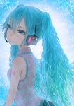  blue_eyes blue_hair hatsune_miku headphones headset highres long_hair maiko_kuzuga portrait solo twintails vocaloid wavy_hair 