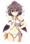  black_hair brown_hair chin_rest hand_on_hip hand_on_own_face hat navel red_eyes ripples shameimaru_aya short_hair solo swimsuit tokin_hat touhou touya_(the-moon) wading wings 