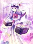  book flying_paper hat ichitaro paper patchouli_knowledge purple_hair solo touhou 